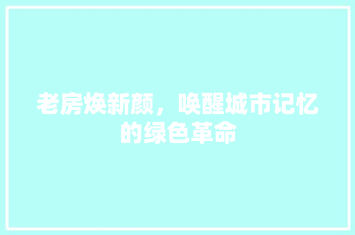 老房焕新颜，唤醒城市记忆的绿色革命