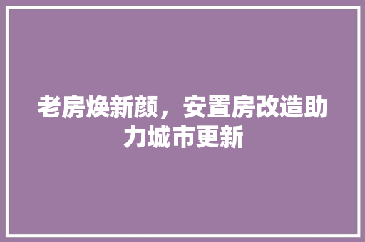 老房焕新颜，安置房改造助力城市更新