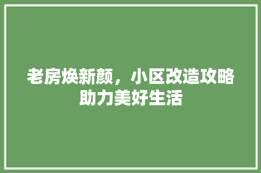 老房焕新颜，小区改造攻略助力美好生活