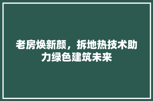 老房焕新颜，拆地热技术助力绿色建筑未来