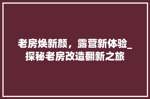 老房焕新颜，露营新体验_探秘老房改造翻新之旅 户内维修