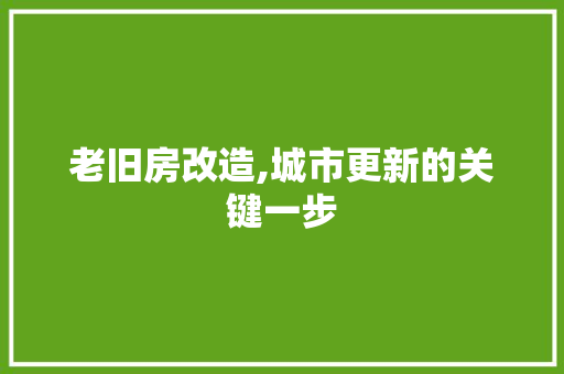 老旧房改造,城市更新的关键一步