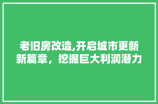 老旧房改造,开启城市更新新篇章，挖掘巨大利润潜力