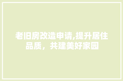 老旧房改造申请,提升居住品质，共建美好家园