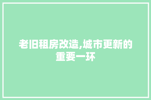 老旧租房改造,城市更新的重要一环