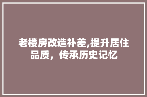 老楼房改造补差,提升居住品质，传承历史记忆