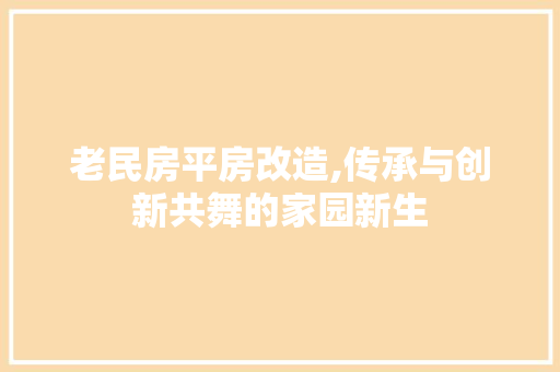 老民房平房改造,传承与创新共舞的家园新生