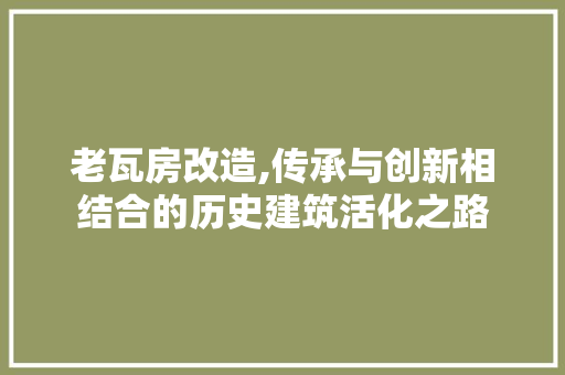 老瓦房改造,传承与创新相结合的历史建筑活化之路