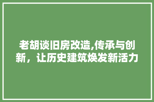 老胡谈旧房改造,传承与创新，让历史建筑焕发新活力