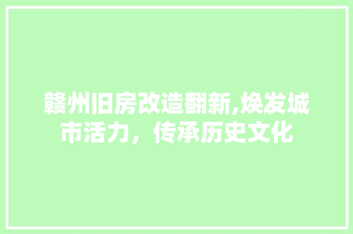 赣州旧房改造翻新,焕发城市活力，传承历史文化