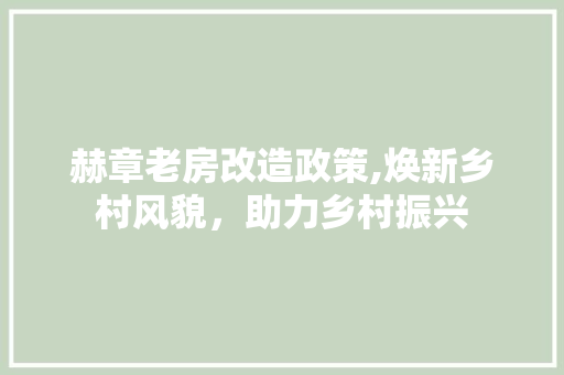 赫章老房改造政策,焕新乡村风貌，助力乡村振兴