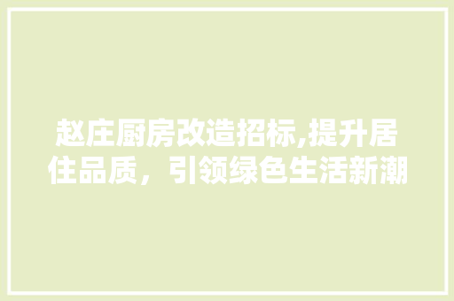 赵庄厨房改造招标,提升居住品质，引领绿色生活新潮流