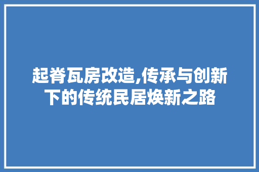 起脊瓦房改造,传承与创新下的传统民居焕新之路
