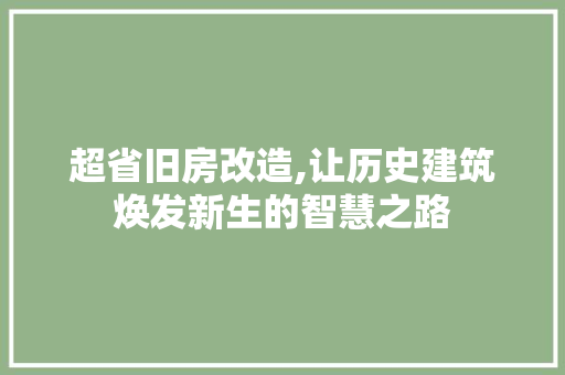 超省旧房改造,让历史建筑焕发新生的智慧之路