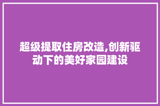 超级提取住房改造,创新驱动下的美好家园建设