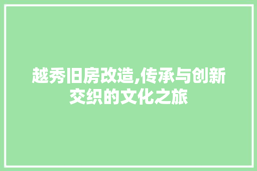 越秀旧房改造,传承与创新交织的文化之旅