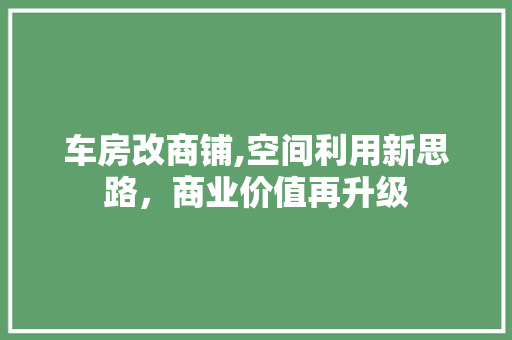 车房改商铺,空间利用新思路，商业价值再升级