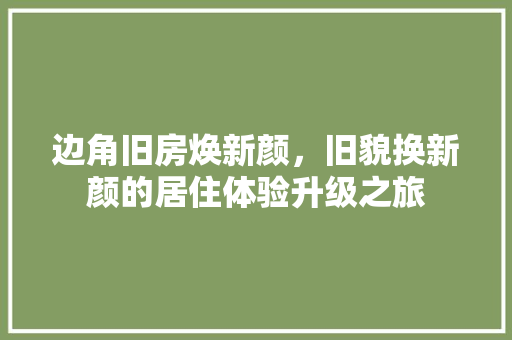 边角旧房焕新颜，旧貌换新颜的居住体验升级之旅