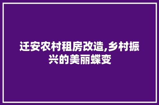 迁安农村租房改造,乡村振兴的美丽蝶变