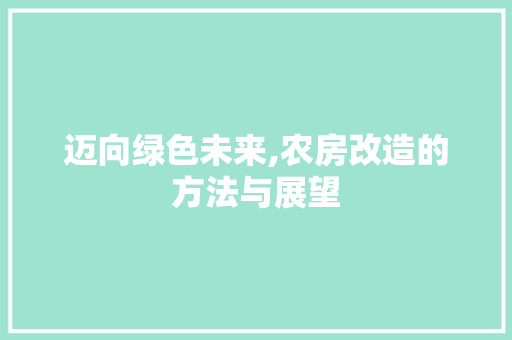 迈向绿色未来,农房改造的方法与展望