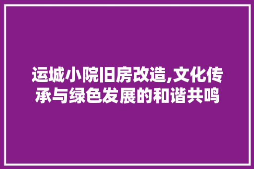 运城小院旧房改造,文化传承与绿色发展的和谐共鸣
