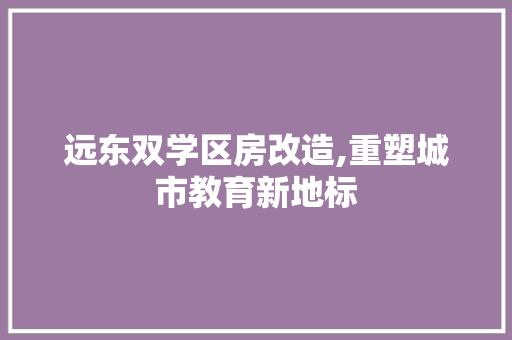 远东双学区房改造,重塑城市教育新地标