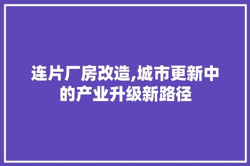 连片厂房改造,城市更新中的产业升级新路径