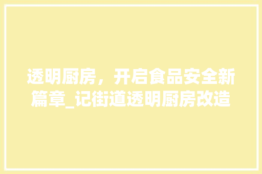 透明厨房，开启食品安全新篇章_记街道透明厨房改造工程
