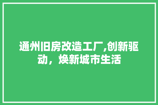 通州旧房改造工厂,创新驱动，焕新城市生活