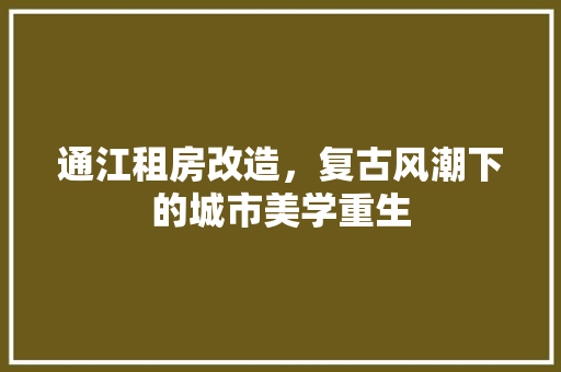 通江租房改造，复古风潮下的城市美学重生