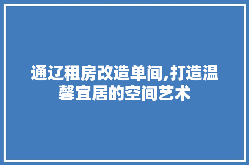 通辽租房改造单间,打造温馨宜居的空间艺术