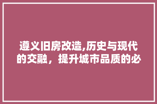 遵义旧房改造,历史与现代的交融，提升城市品质的必由之路