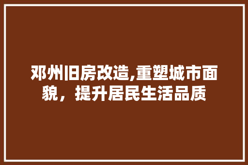 邓州旧房改造,重塑城市面貌，提升居民生活品质