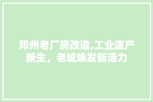 邓州老厂房改造,工业遗产新生，老城焕发新活力