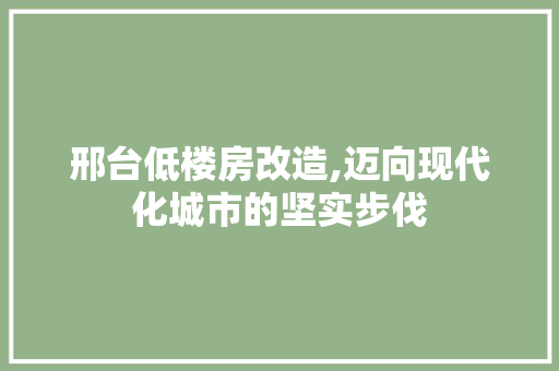 邢台低楼房改造,迈向现代化城市的坚实步伐