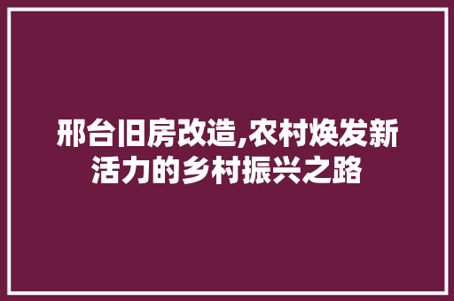 邢台旧房改造,农村焕发新活力的乡村振兴之路