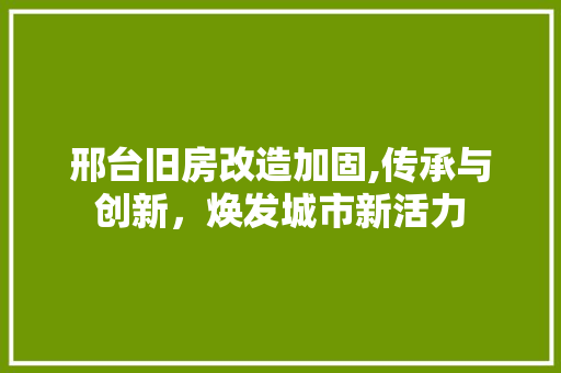 邢台旧房改造加固,传承与创新，焕发城市新活力