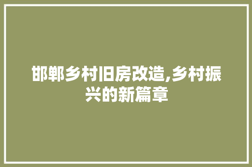 邯郸乡村旧房改造,乡村振兴的新篇章