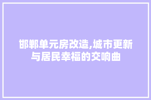 邯郸单元房改造,城市更新与居民幸福的交响曲