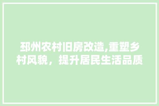邳州农村旧房改造,重塑乡村风貌，提升居民生活品质