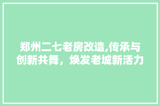 郑州二七老房改造,传承与创新共舞，焕发老城新活力 家电维修