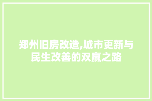 郑州旧房改造,城市更新与民生改善的双赢之路