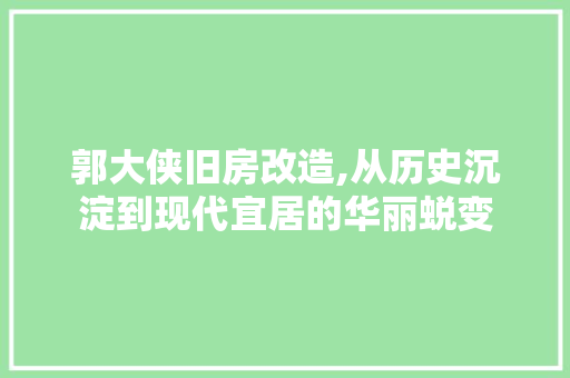 郭大侠旧房改造,从历史沉淀到现代宜居的华丽蜕变