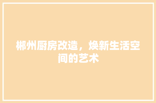 郴州厨房改造，焕新生活空间的艺术