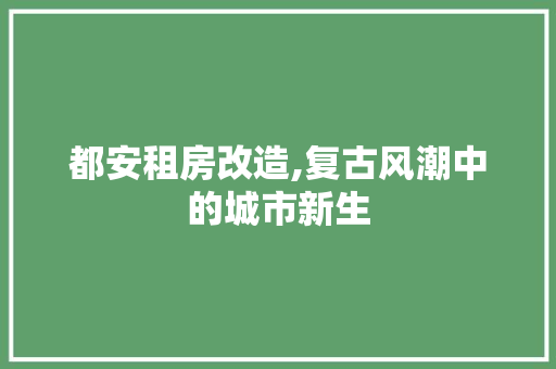 都安租房改造,复古风潮中的城市新生 户内维修
