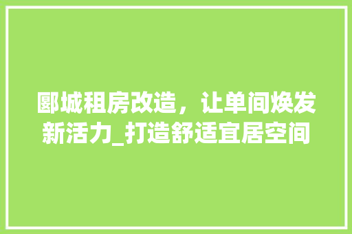 郾城租房改造，让单间焕发新活力_打造舒适宜居空间的艺术 居家维修