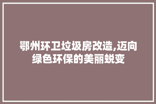 鄂州环卫垃圾房改造,迈向绿色环保的美丽蜕变