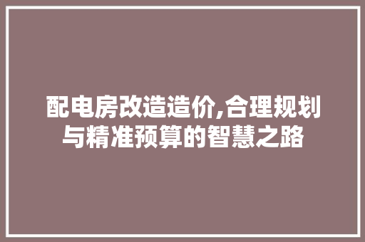 配电房改造造价,合理规划与精准预算的智慧之路