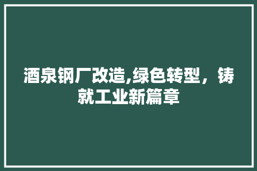 酒泉钢厂改造,绿色转型，铸就工业新篇章