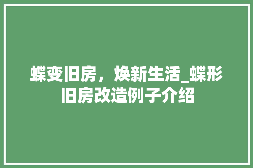 蝶变旧房，焕新生活_蝶形旧房改造例子介绍